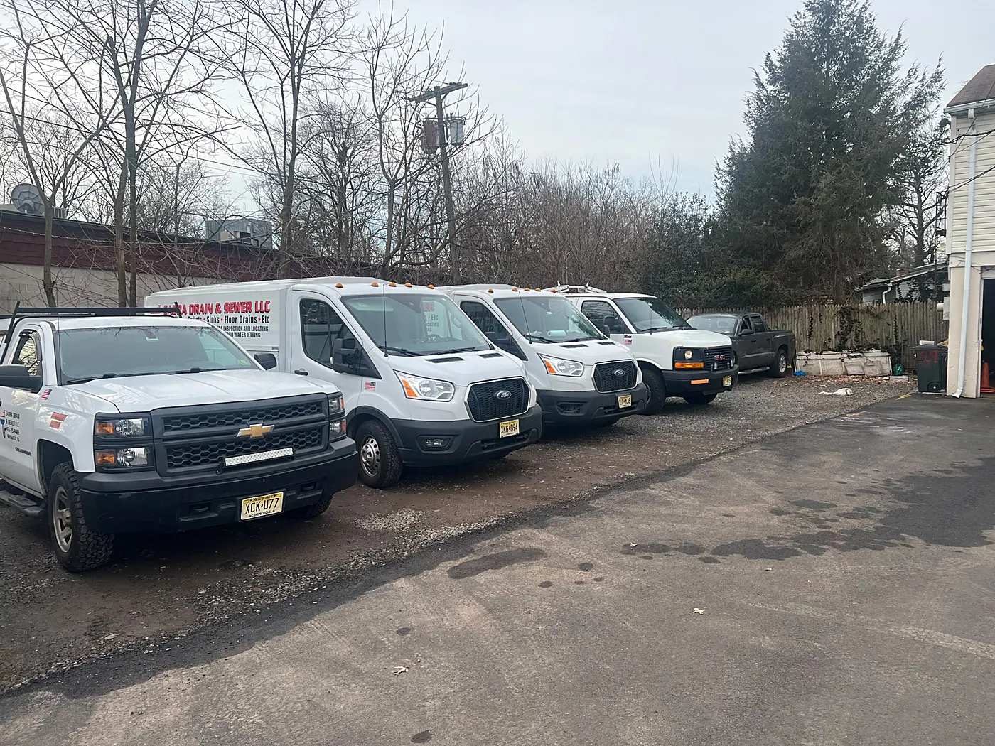 Sabra Drain & Sewer fleet of service trucks and vans at the Kenilworth, NJ shop