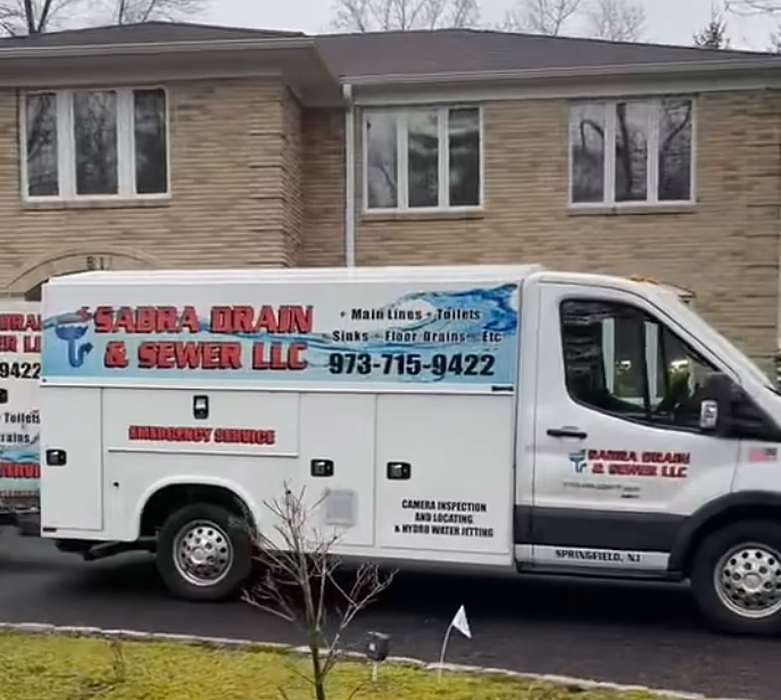 Sabra Drain & Sewer truck at a New Jersey home