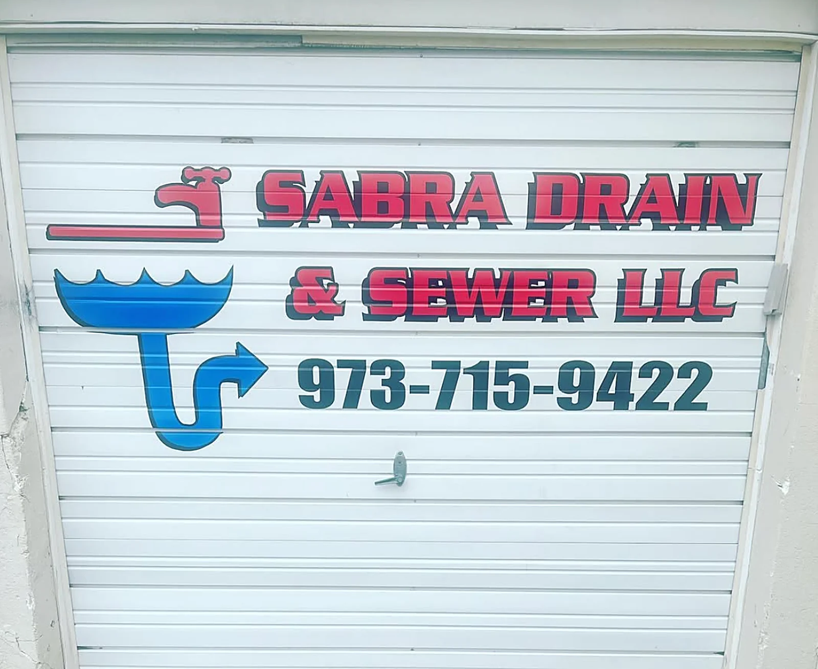 Sabra Drain & Sewer LLC shop sign, 973-715-9422