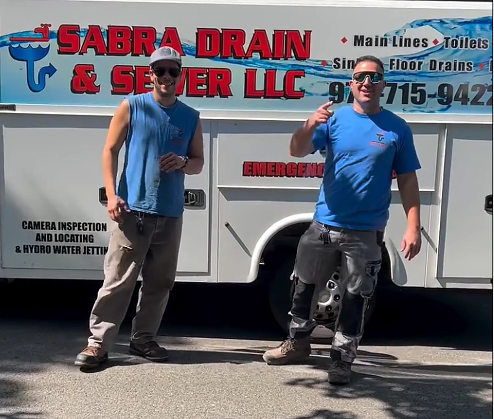 Sabra Drain & Sewer family team with service truck